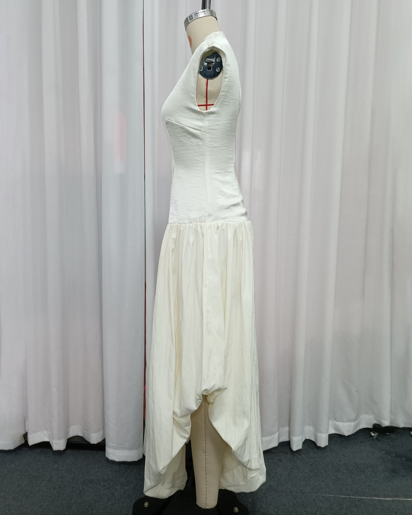 Beige High-Neck Sleeveless Asymmetric Balloon Dress