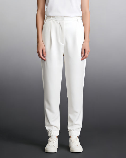 White High-Waisted Tapered Cuff Pants