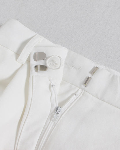 White High-Waisted Tapered Cuff Pants