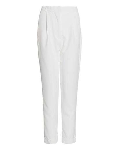 White High-Waisted Tapered Cuff Pants