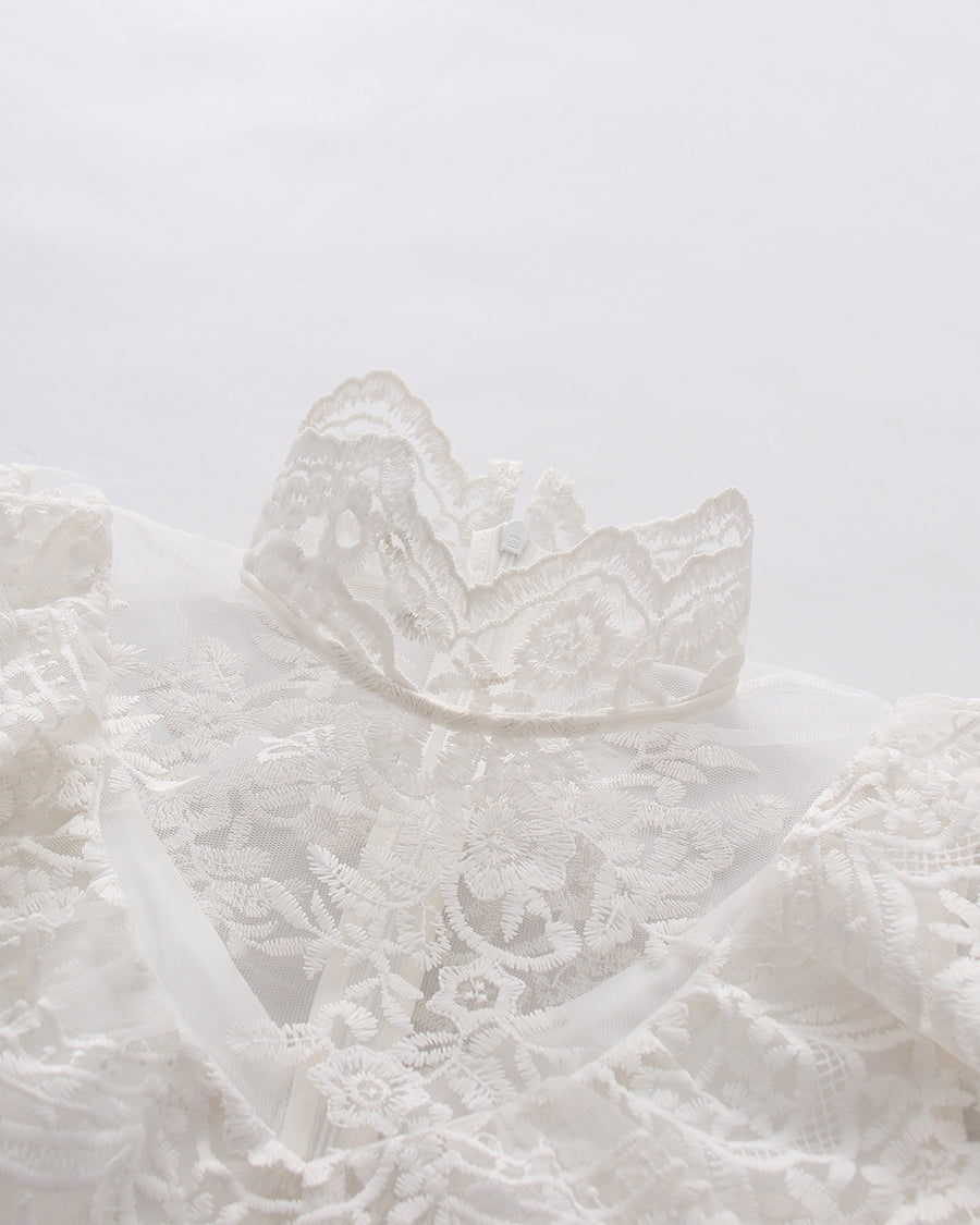 White High Neck Crop Top & Sheer Maxi Skirt Lace Set