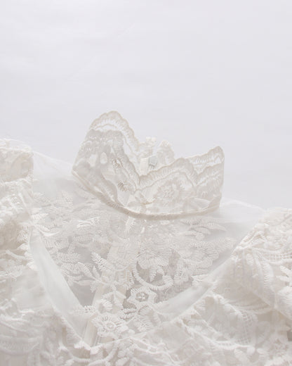 White High Neck Crop Top & Sheer Maxi Skirt Lace Set