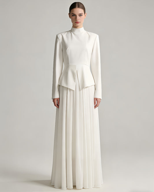 White High Neck Peplum Maxi Dress