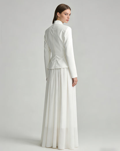 White High Neck Peplum Maxi Dress