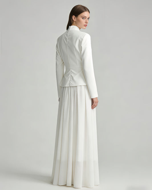 White High Neck Peplum Maxi Dress