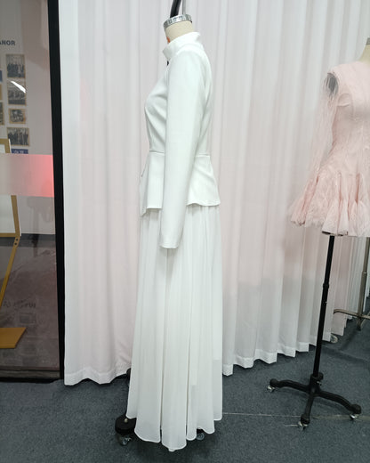 White High Neck Peplum Maxi Dress