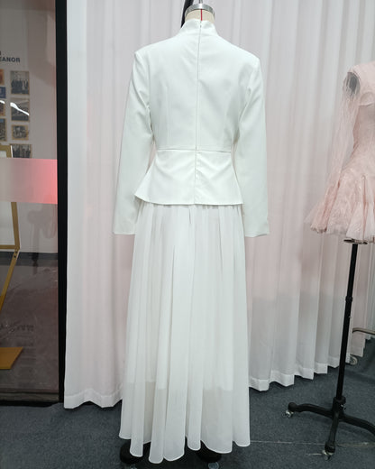 White High Neck Peplum Maxi Dress
