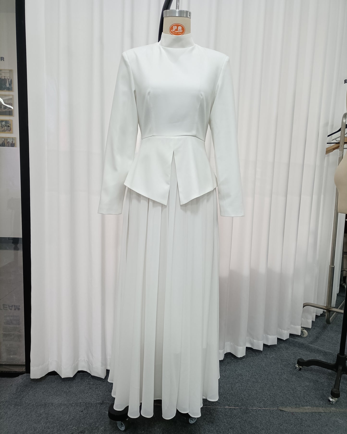 White High Neck Peplum Maxi Dress