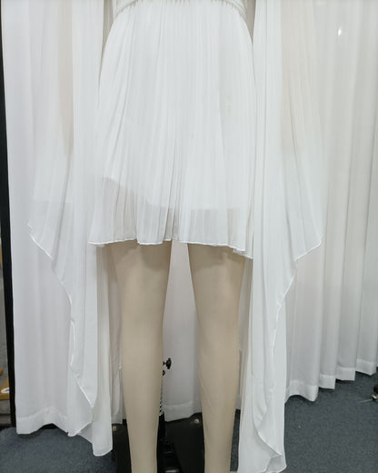 White High Neck Pleated Tunic Midi Dress