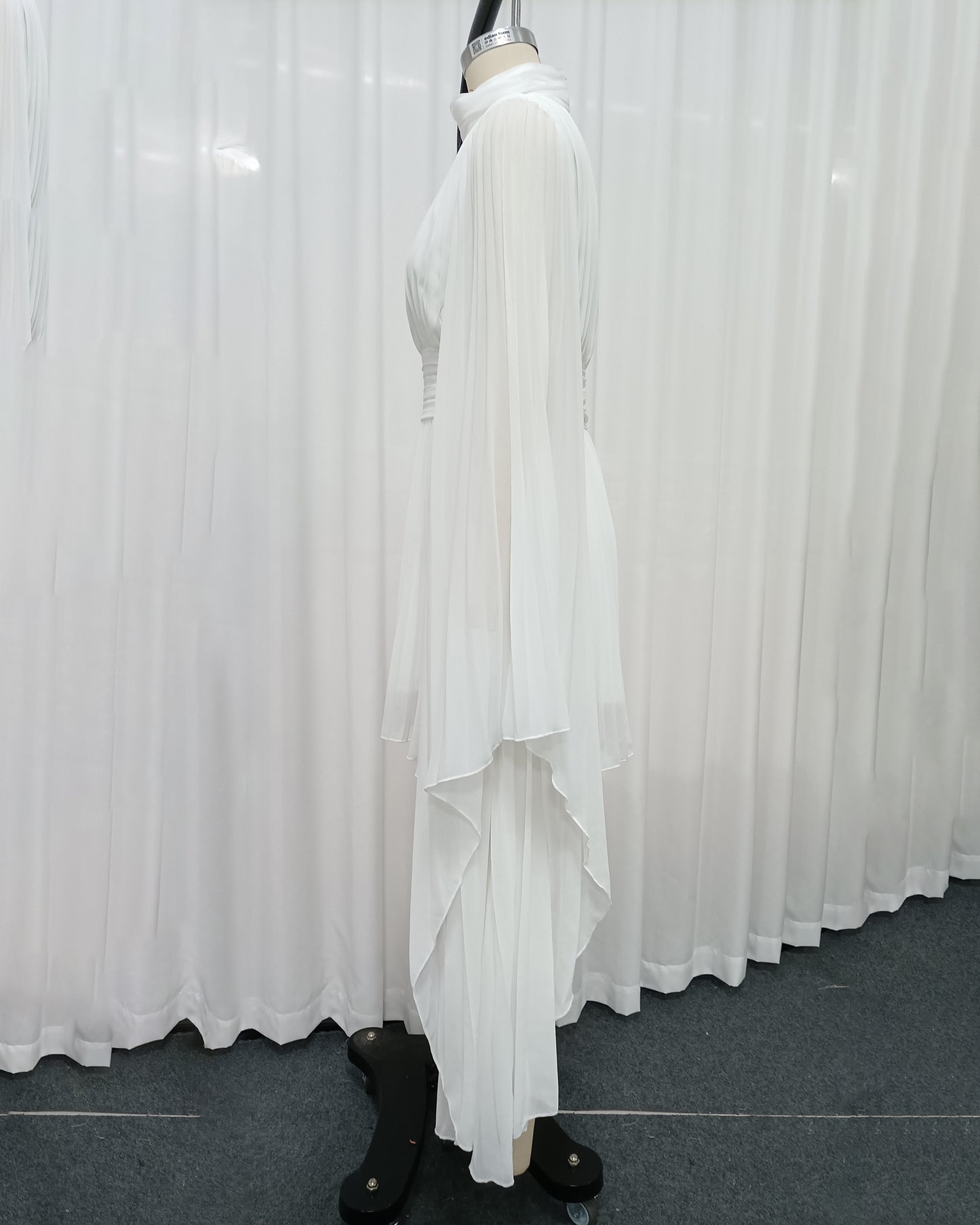 White High Neck Pleated Tunic Midi Dress