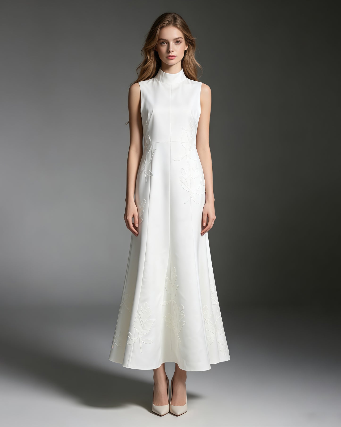 White High Neck Sleeveless Appliqué Maxi Dress