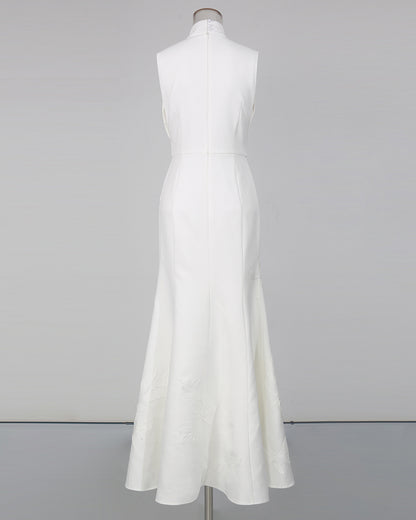 White High Neck Sleeveless Appliqué Maxi Dress