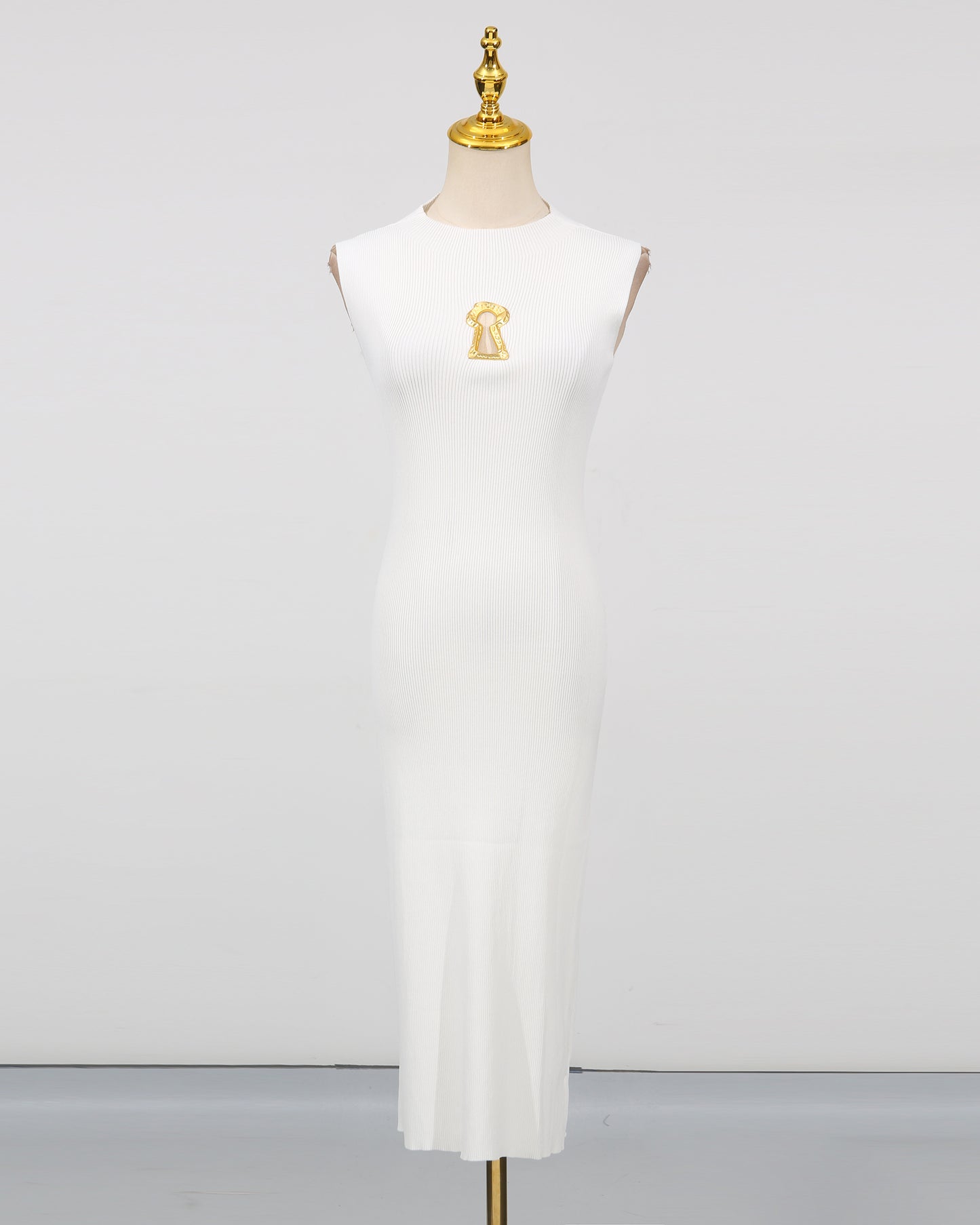 White Keyhole Sleeveless Knit Dress