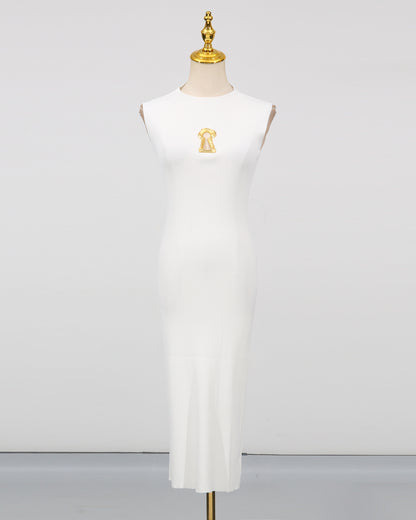 White Keyhole Sleeveless Knit Dress