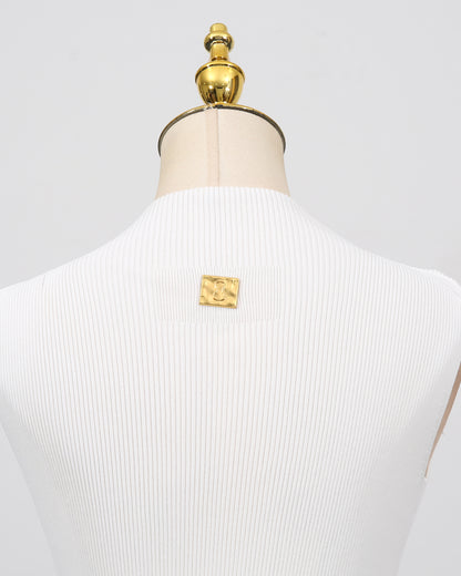 White Keyhole Sleeveless Knit Dress