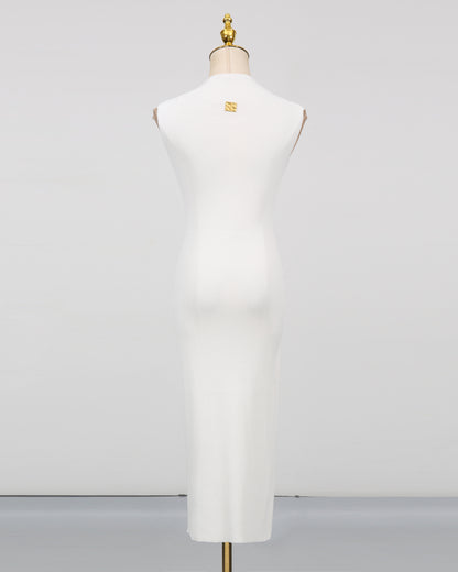White Keyhole Sleeveless Knit Dress