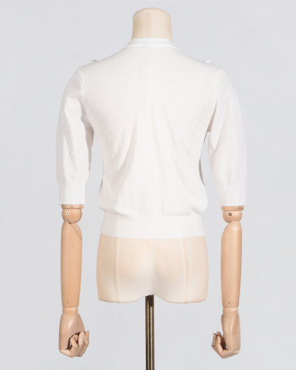 White Knit Cardigan with 3D Floral Appliqués