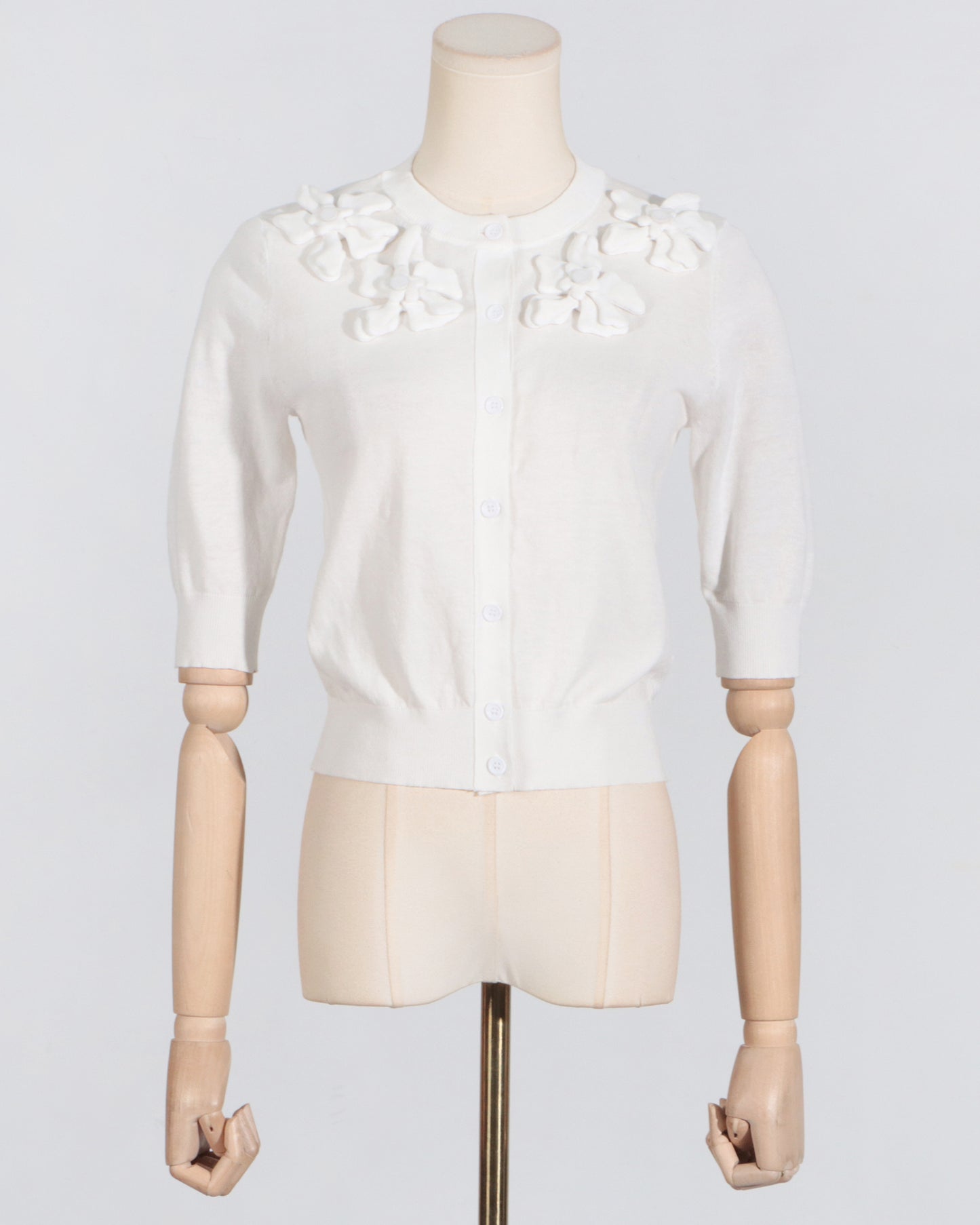 White Knit Cardigan with 3D Floral Appliqués