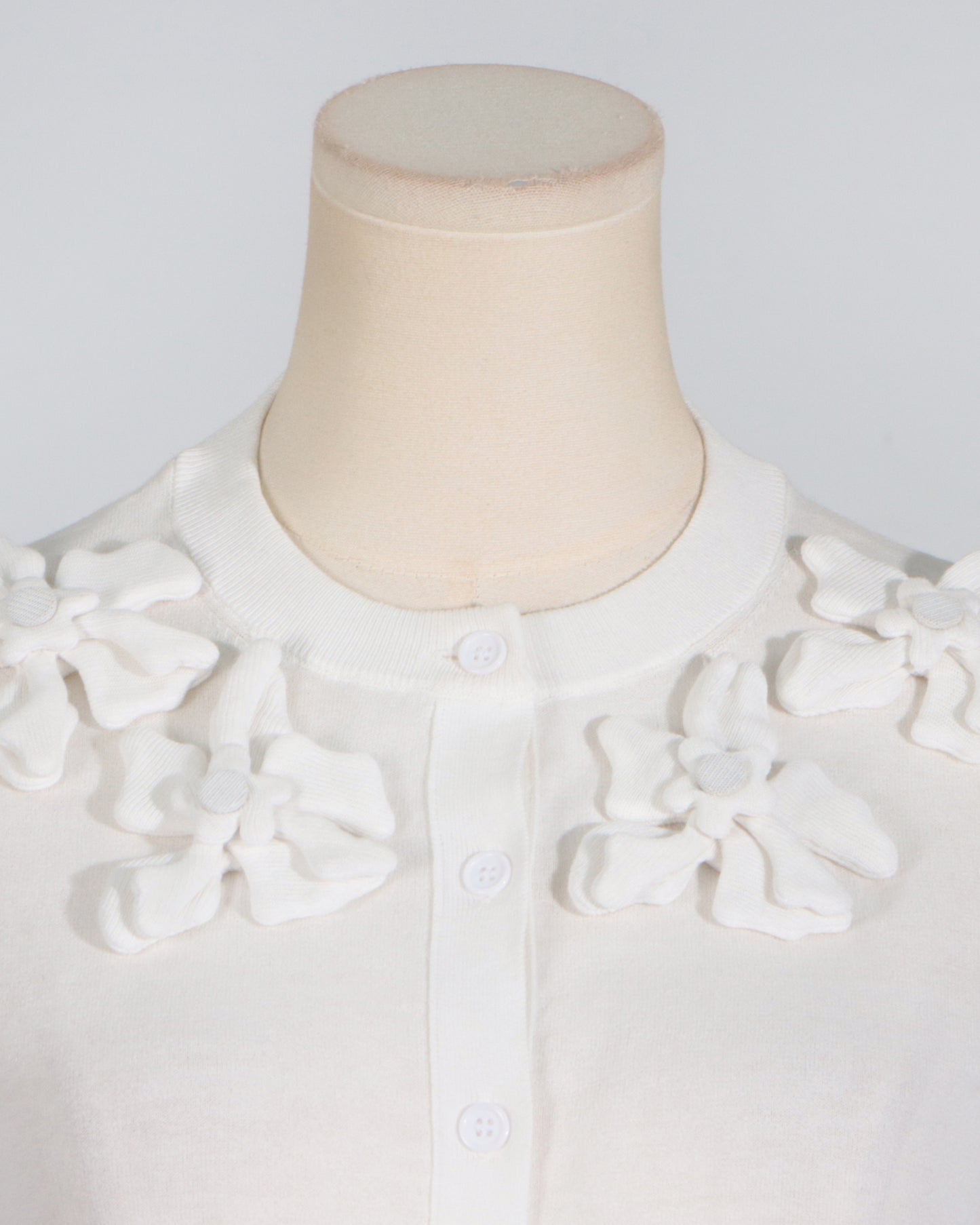 White Knit Cardigan with 3D Floral Appliqués
