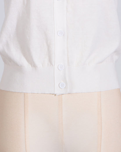 White Knit Cardigan with 3D Floral Appliqués