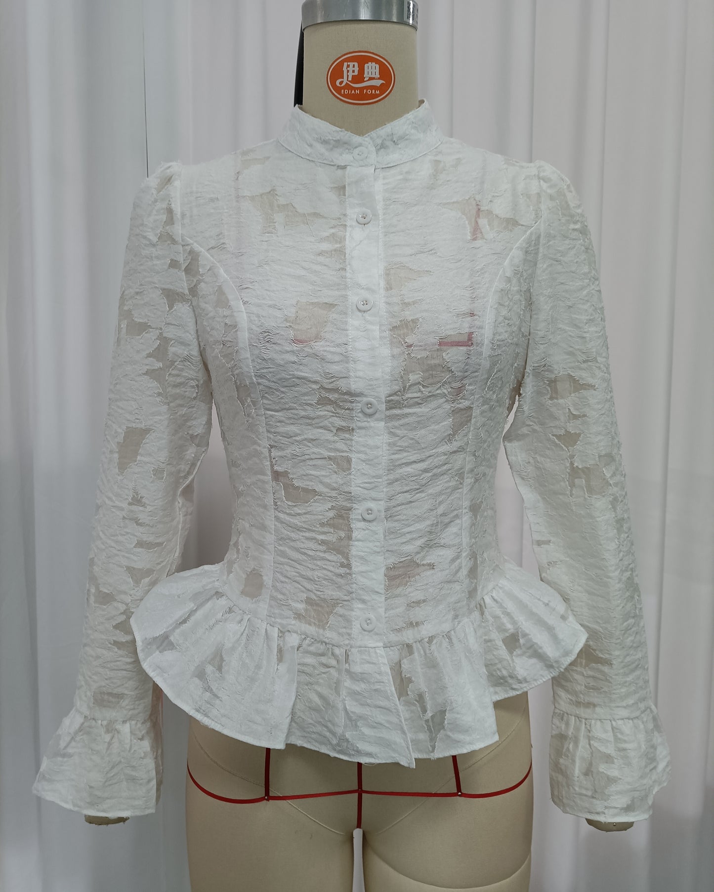 White Lace Bell Sleeves Peplum Blouse 