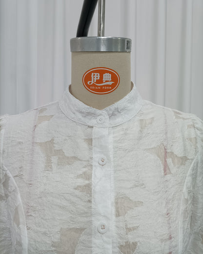 White Lace Bell Sleeves Peplum Blouse 