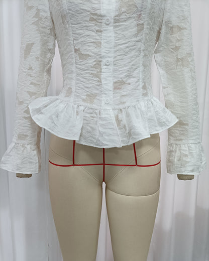 White Lace Bell Sleeves Peplum Blouse 