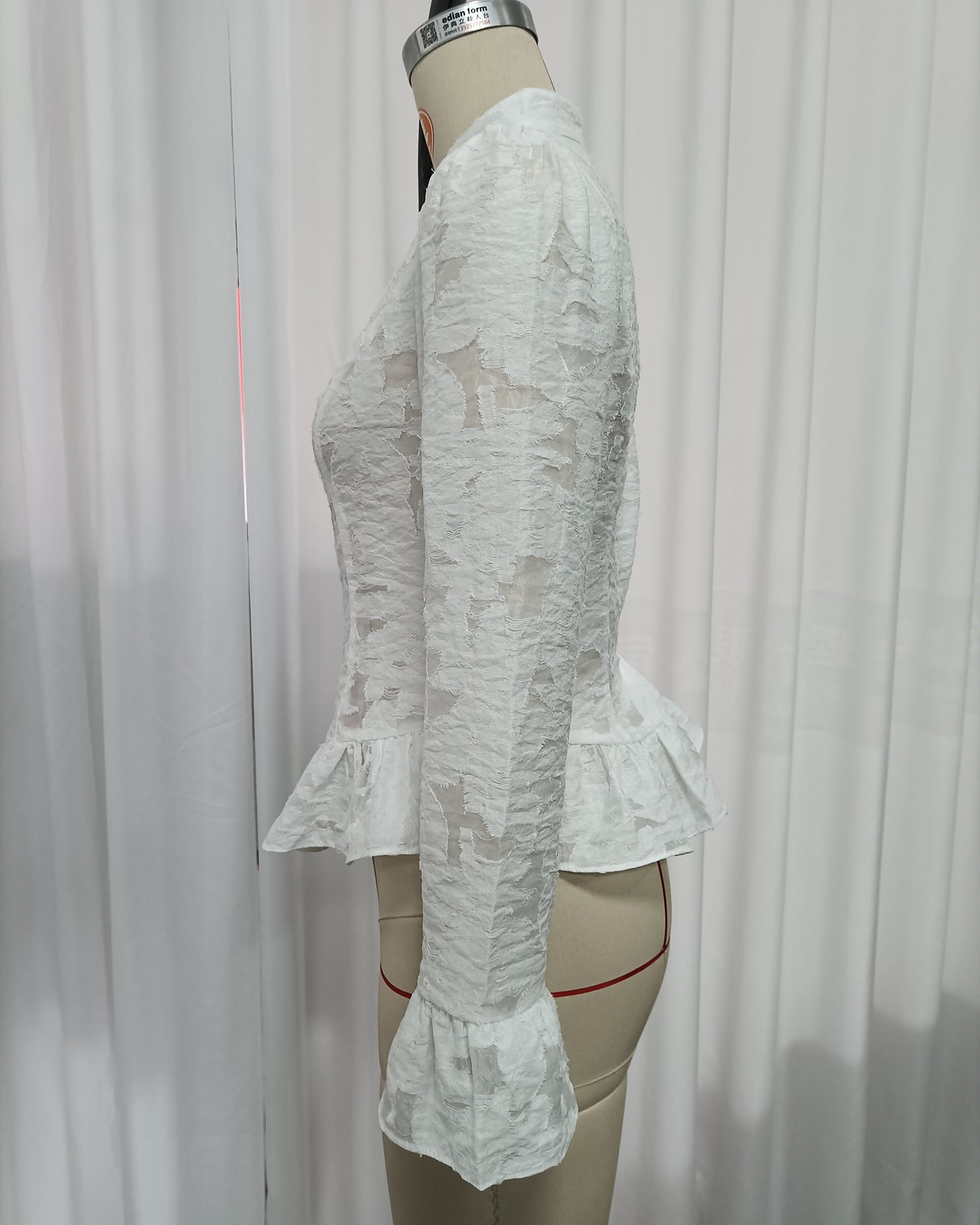 White Lace Bell Sleeves Peplum Blouse 