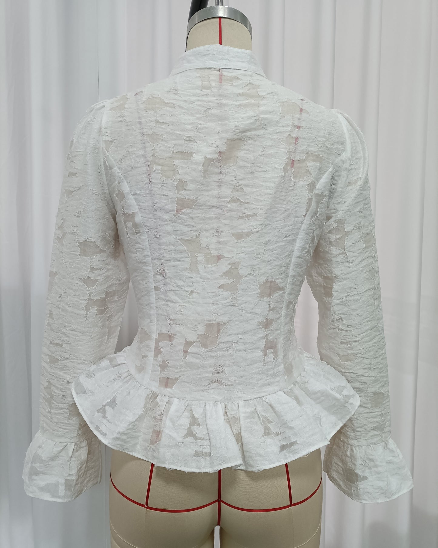 White Lace Bell Sleeves Peplum Blouse 