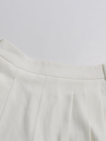 White Lace Bow Blouse & Wide-Leg Pants Two-Piece Set