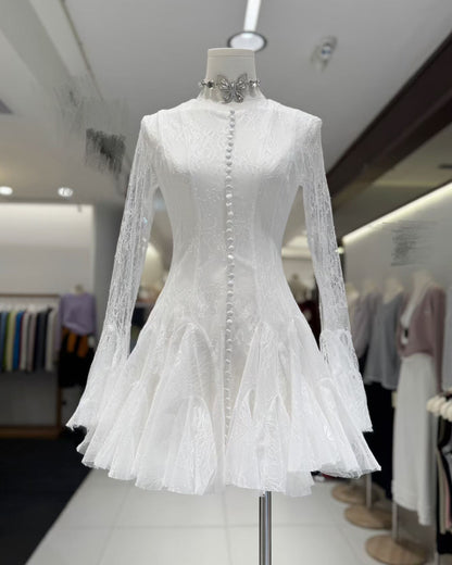 White Lace Fitted Ruffle Mini Dress