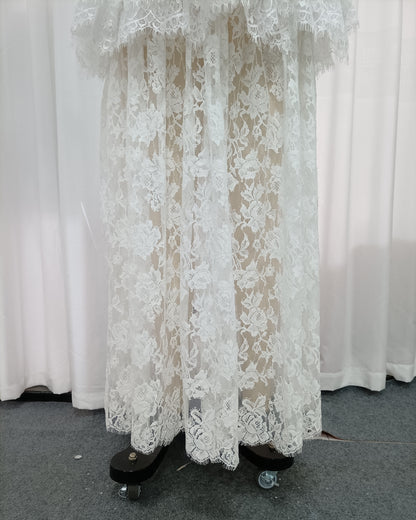 White Lace Halter Corset Tiered Peplum Maxi Dress