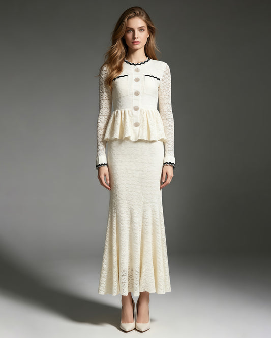 Apricot Lace Long Sleeve Mermaid Maxi Dress