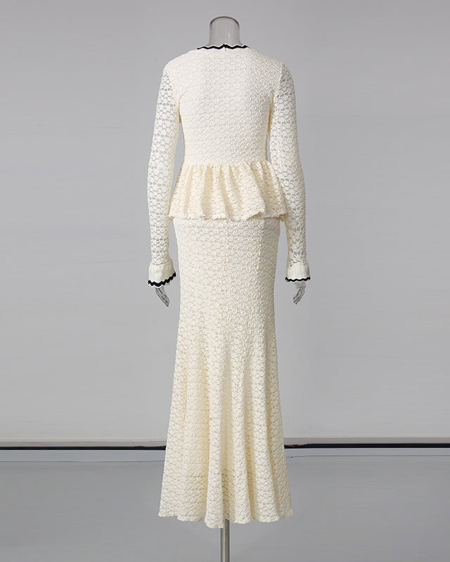 Apricot Lace Long Sleeve Mermaid Maxi Dress