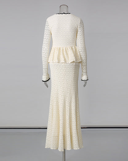 Apricot Lace Long Sleeve Mermaid Maxi Dress