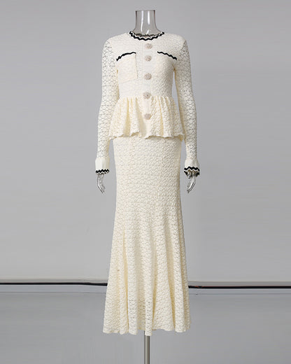 Apricot Lace Long Sleeve Mermaid Maxi Dress