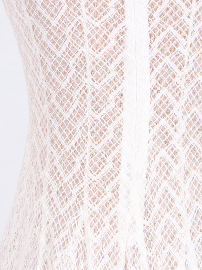 White Lace Maxi Dress with Long Sleeve & Sheer Design