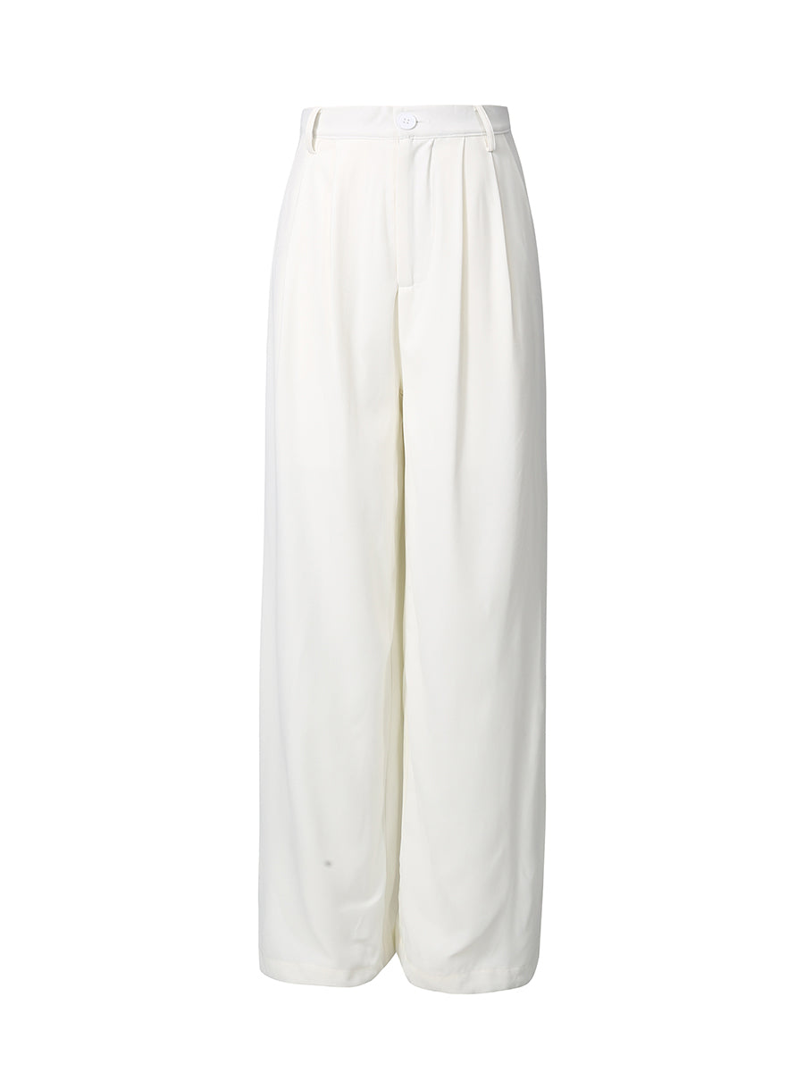 White Lace Military Top High-Waist Wide Leg Pants Set