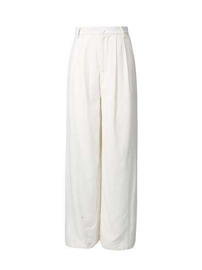White Lace Military Top High-Waist Wide Leg Pants Set