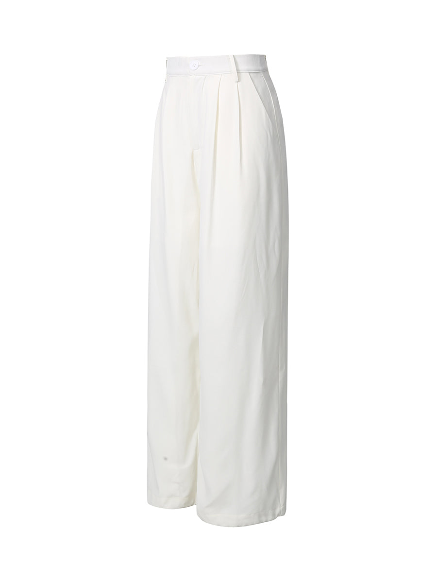 White Lace Military Top High-Waist Wide Leg Pants Set