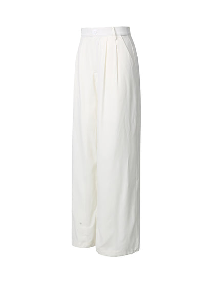 White Lace Military Top High-Waist Wide Leg Pants Set