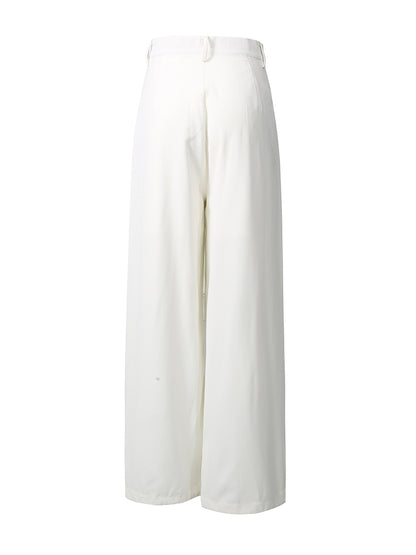 White Lace Military Top High-Waist Wide Leg Pants Set
