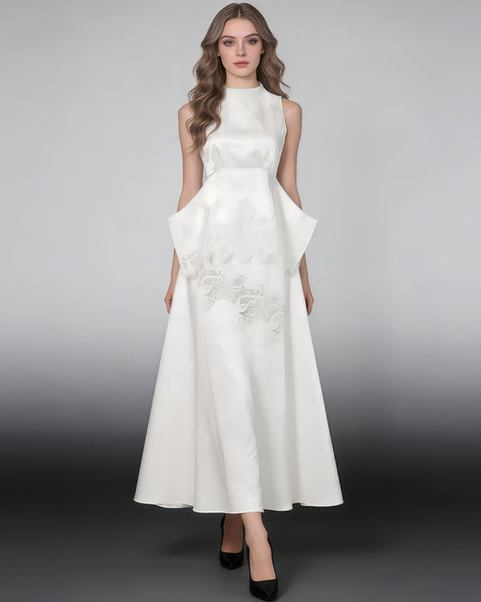 White Lace Peplum Top & Maxi Skirt Set