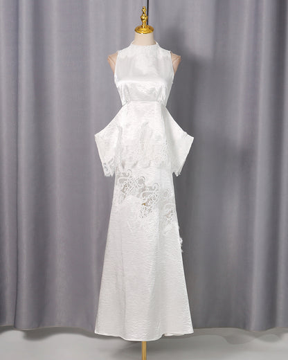 White Lace Peplum Top & Maxi Skirt Set