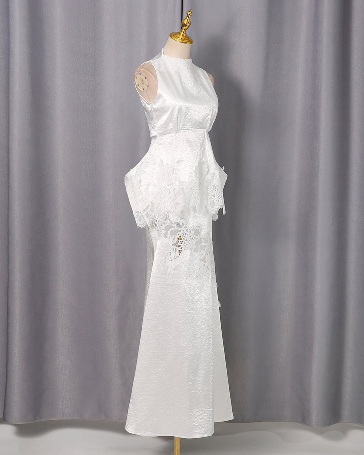 White Lace Peplum Top & Maxi Skirt Set