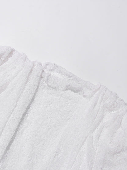 White Lace Ruffled Mini Dress with Puff Sleeves