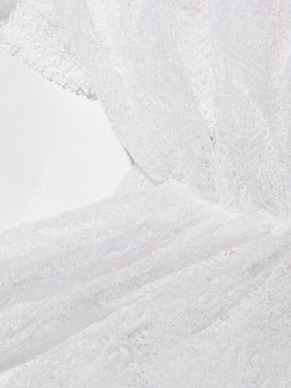 White Lace Ruffled Mini Dress with Puff Sleeves