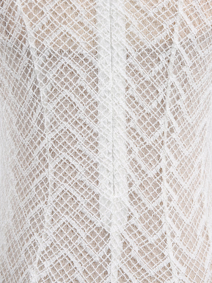 White Lace Sleeveless Maxi Dress with Mock Neck