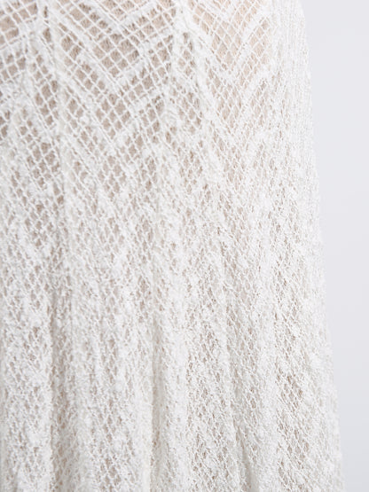 White Lace Sleeveless Maxi Dress with Mock Neck