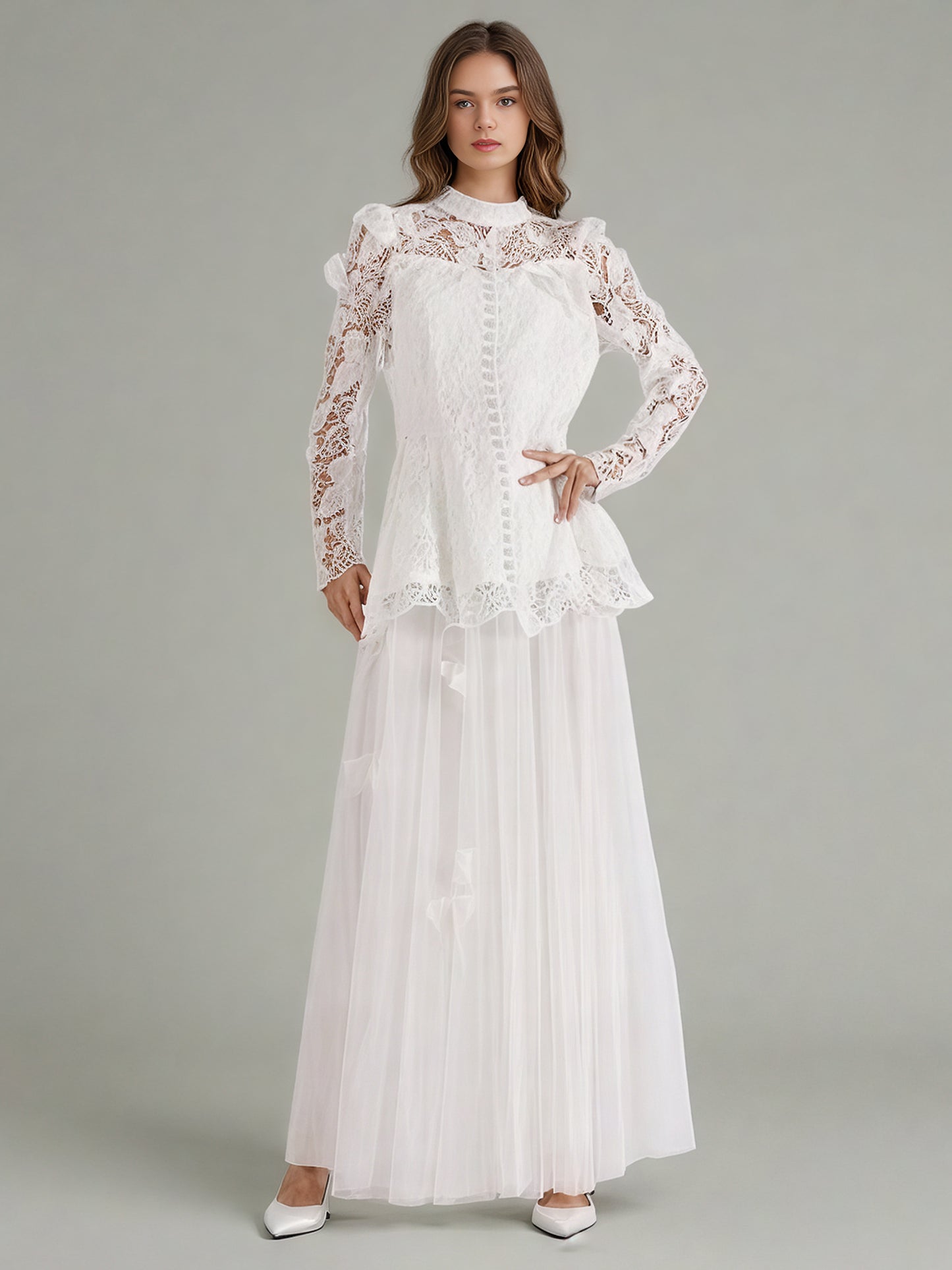 White Lace Top & Tulle Skirt Two-Piece Set